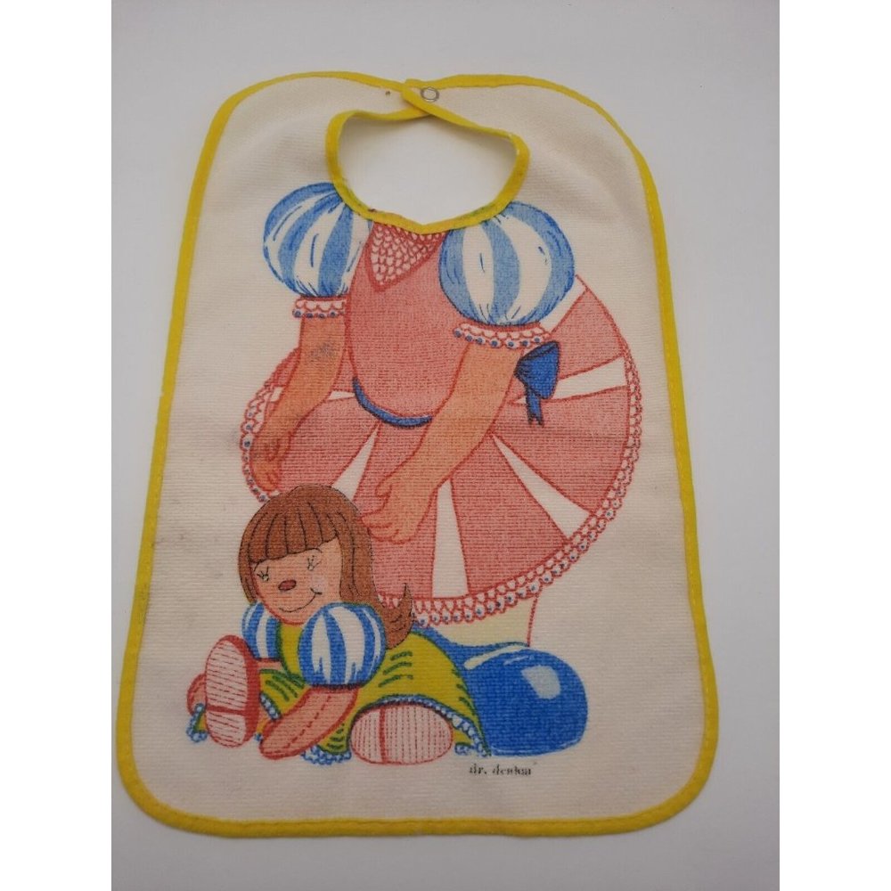 Dr Denton Baby Bib Girl w/Doll Snap 15" Long Plastic Back Feeding Vintage